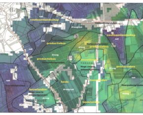 Kaart met verschillende grondsoorten en landschappen in kleur aangegeven.